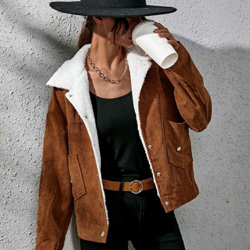 Teddy Lined Drop Shoulder Corduroy Jacket
